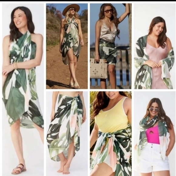 Virginia Wolf Tropical Print Scarf Pareo Wrap Coverup - Picture 2 of 6